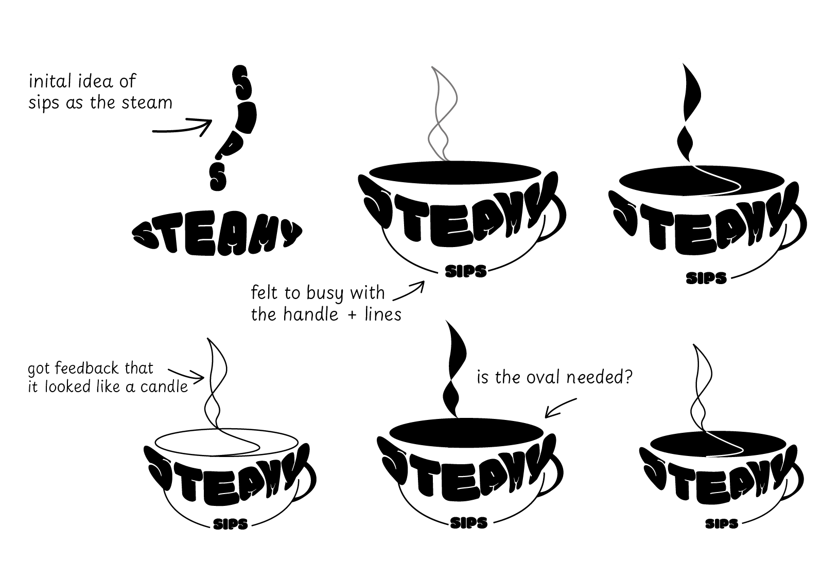 Steamy Sips logo sketches